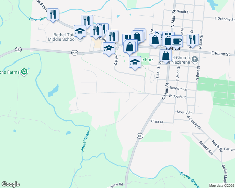map of restaurants, bars, coffee shops, grocery stores, and more near 611 Easter Road in Bethel