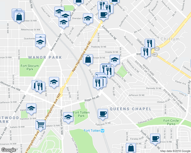 map of restaurants, bars, coffee shops, grocery stores, and more near 101 Independence Avenue Southeast in Washington