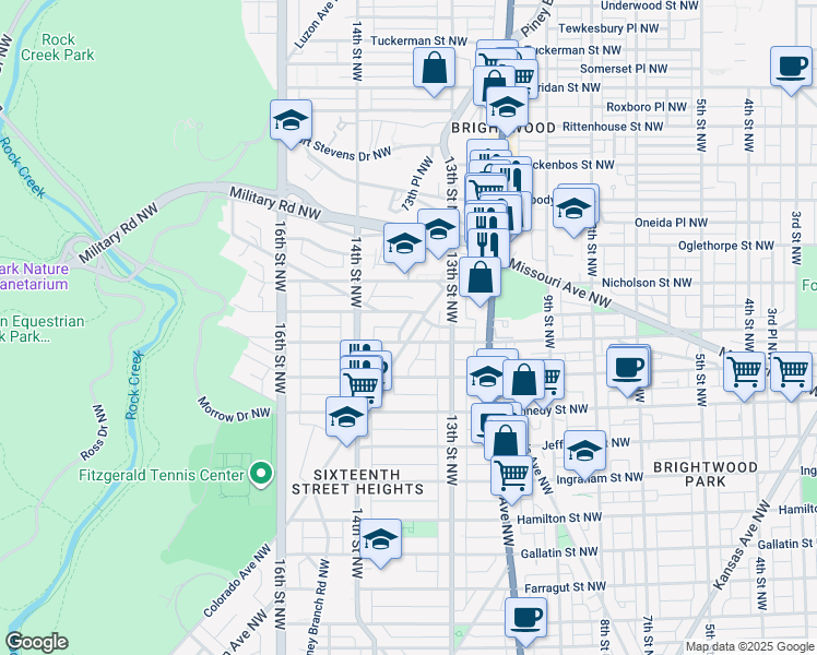 map of restaurants, bars, coffee shops, grocery stores, and more near 5708 Colorado Avenue Northwest in Washington