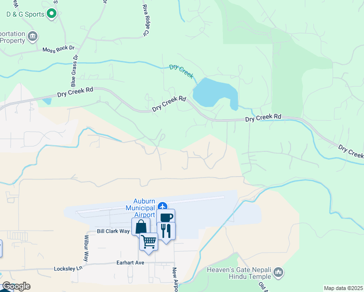 map of restaurants, bars, coffee shops, grocery stores, and more near 13310 Dry Creek Road in Auburn