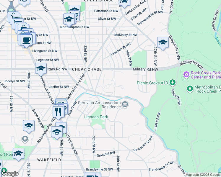 map of restaurants, bars, coffee shops, grocery stores, and more near 5251 Broad Branch Road Northwest in Washington