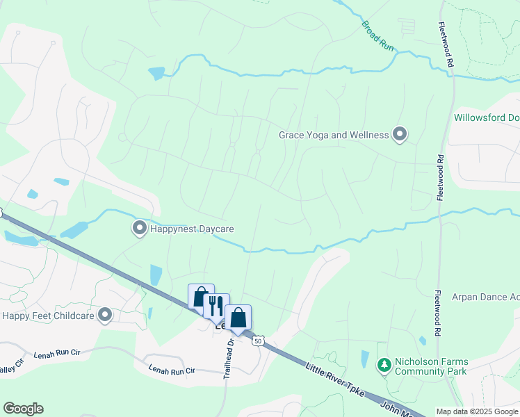 map of restaurants, bars, coffee shops, grocery stores, and more near 23298 Lenah Farm Lane in Leesburg