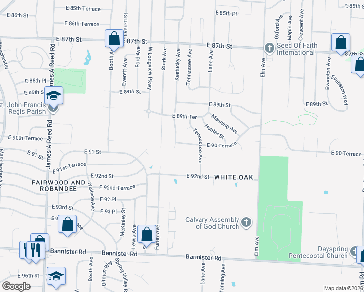 map of restaurants, bars, coffee shops, grocery stores, and more near 9007 Kentucky Avenue in Kansas City