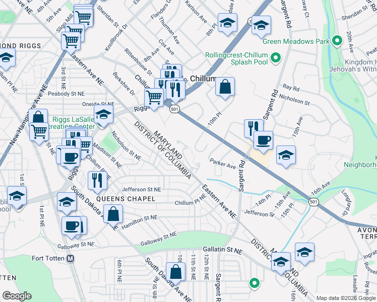 map of restaurants, bars, coffee shops, grocery stores, and more near 101 Independence Avenue Southeast in Washington