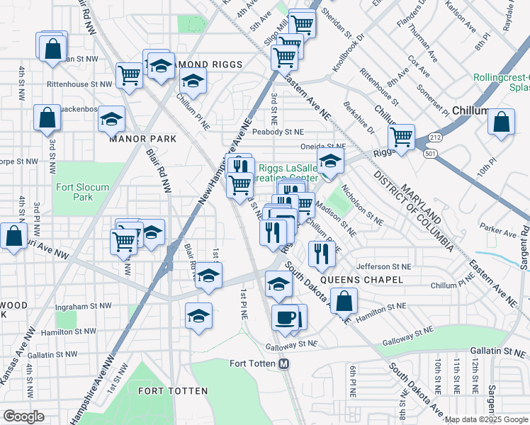 map of restaurants, bars, coffee shops, grocery stores, and more near 101 Independence Avenue Southeast in Washington