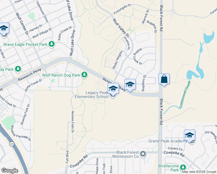 map of restaurants, bars, coffee shops, grocery stores, and more near 8767 Zeal Court in Colorado Springs