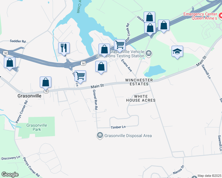 map of restaurants, bars, coffee shops, grocery stores, and more near 4926 Main Street in Grasonville