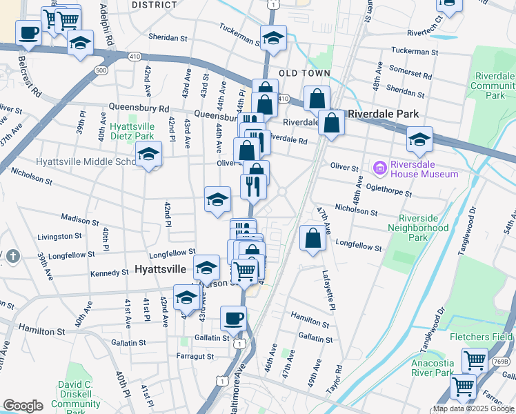 map of restaurants, bars, coffee shops, grocery stores, and more near 101 Independence Avenue Southeast in Washington