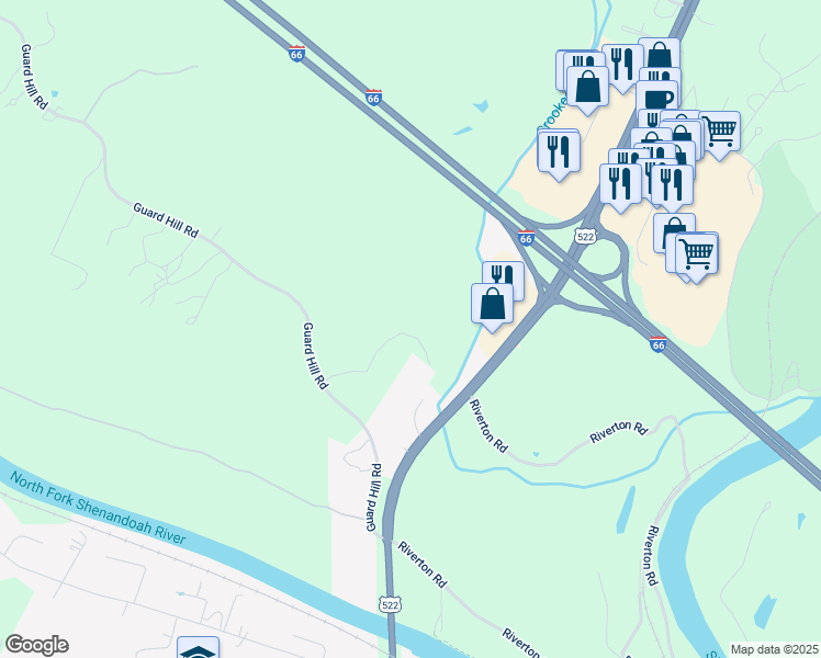 map of restaurants, bars, coffee shops, grocery stores, and more near 3853 Guard Hill Rd in Front Royal