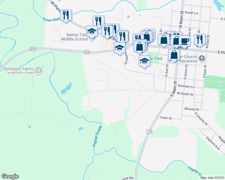 map of restaurants, bars, coffee shops, grocery stores, and more near Easter Road in Bethel