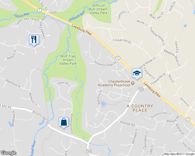 map of restaurants, bars, coffee shops, grocery stores, and more near 1350 Blairstone Drive in Vienna