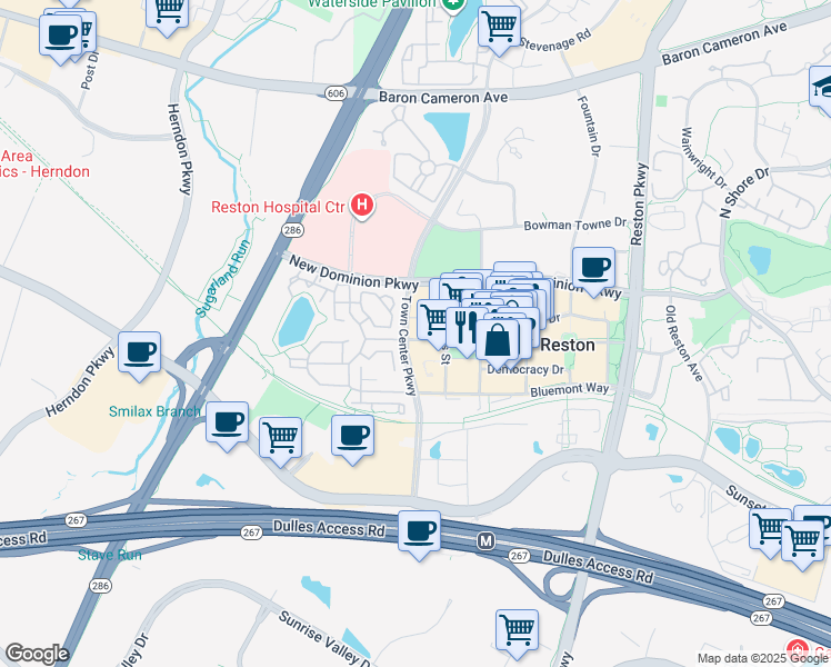 map of restaurants, bars, coffee shops, grocery stores, and more near 12000 Market Street in Reston