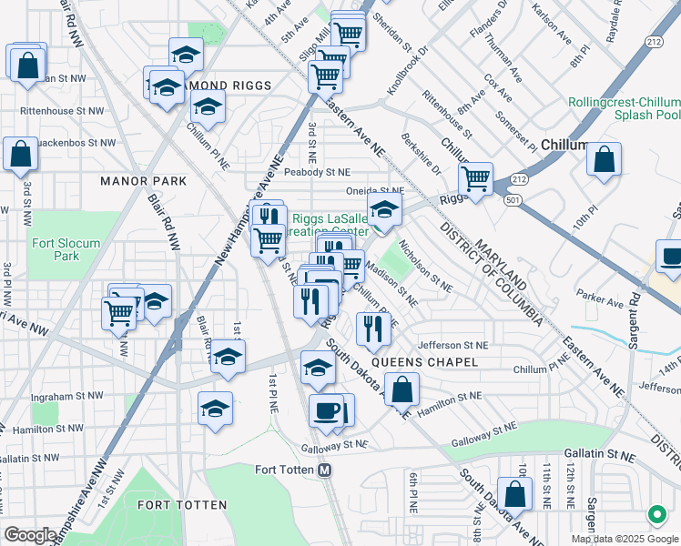 map of restaurants, bars, coffee shops, grocery stores, and more near 101 Independence Avenue Southeast in Washington
