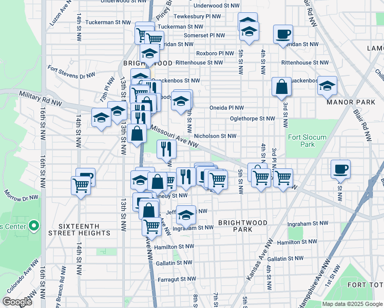 map of restaurants, bars, coffee shops, grocery stores, and more near 738 Marietta Place Northwest in Washington