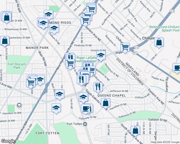 map of restaurants, bars, coffee shops, grocery stores, and more near 101 Independence Avenue Southeast in Washington
