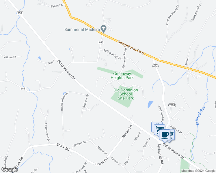 map of restaurants, bars, coffee shops, grocery stores, and more near 1001 Kimberwicke Road in McLean
