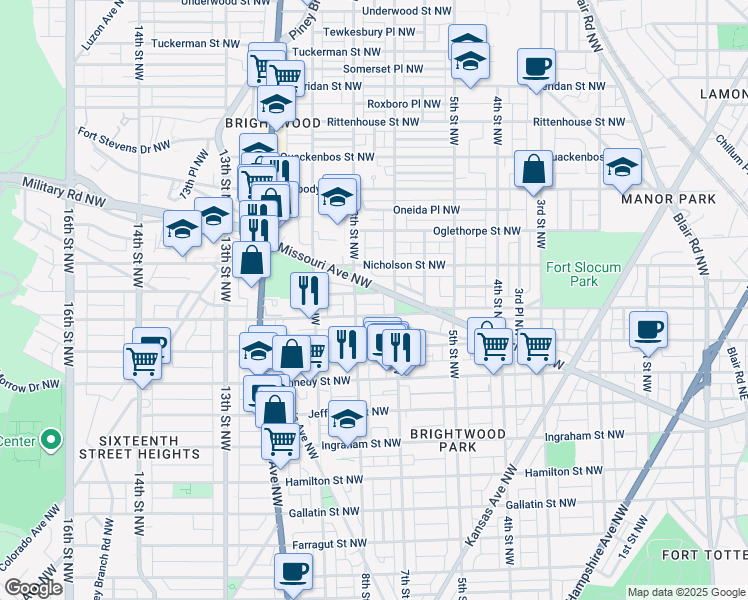 map of restaurants, bars, coffee shops, grocery stores, and more near 718 Marietta Place Northwest in Washington
