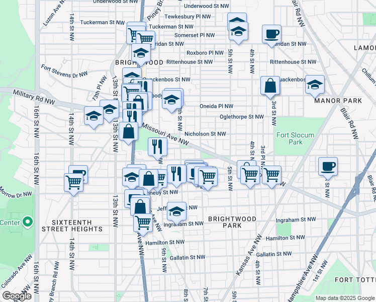 map of restaurants, bars, coffee shops, grocery stores, and more near 724 Marietta Place Northwest in Washington