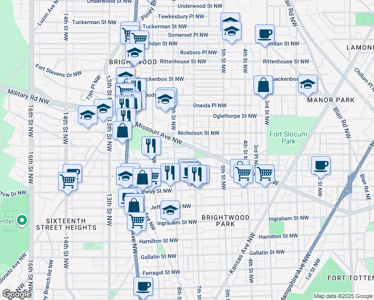 map of restaurants, bars, coffee shops, grocery stores, and more near 712 Marietta Place Northwest in Washington