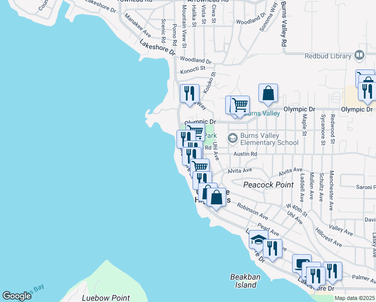 map of restaurants, bars, coffee shops, grocery stores, and more near 14050 Division Avenue in Clearlake