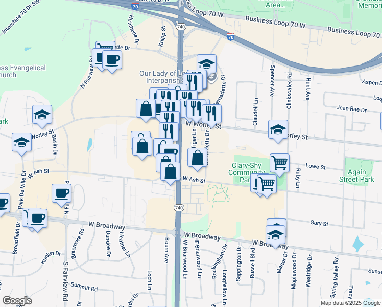 map of restaurants, bars, coffee shops, grocery stores, and more near 310 Tiger Lane in Columbia
