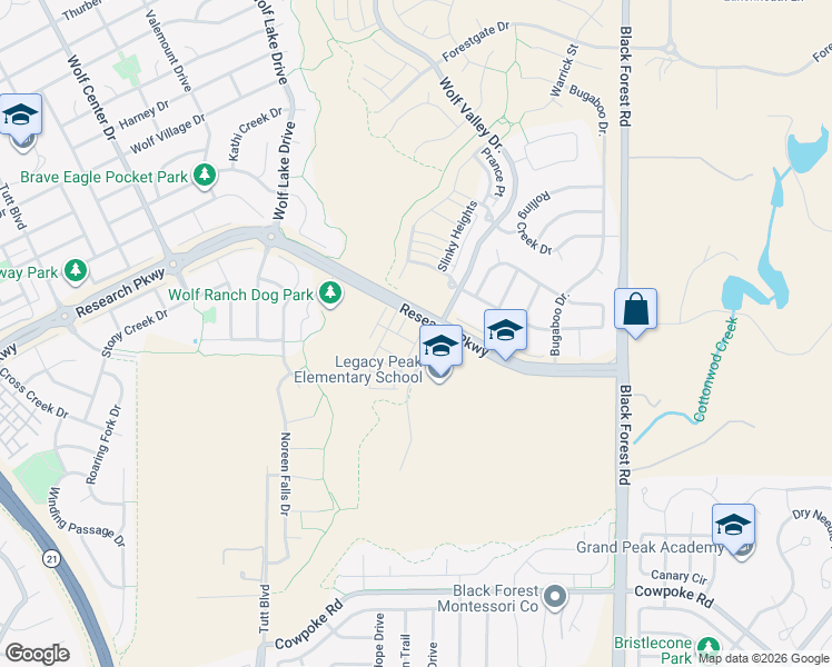 map of restaurants, bars, coffee shops, grocery stores, and more near 8767 Zeal Court in Colorado Springs
