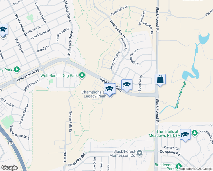 map of restaurants, bars, coffee shops, grocery stores, and more near 8767 Zeal Court in Colorado Springs
