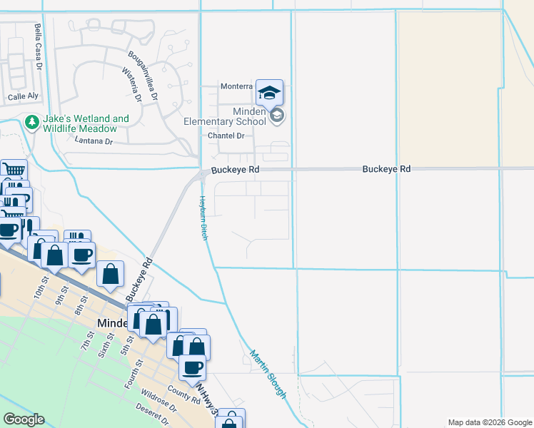 map of restaurants, bars, coffee shops, grocery stores, and more near 1703 Bello Court in Minden