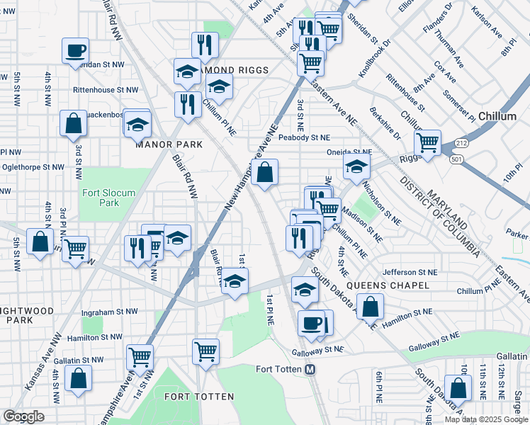map of restaurants, bars, coffee shops, grocery stores, and more near 101 Independence Avenue Southeast in Washington