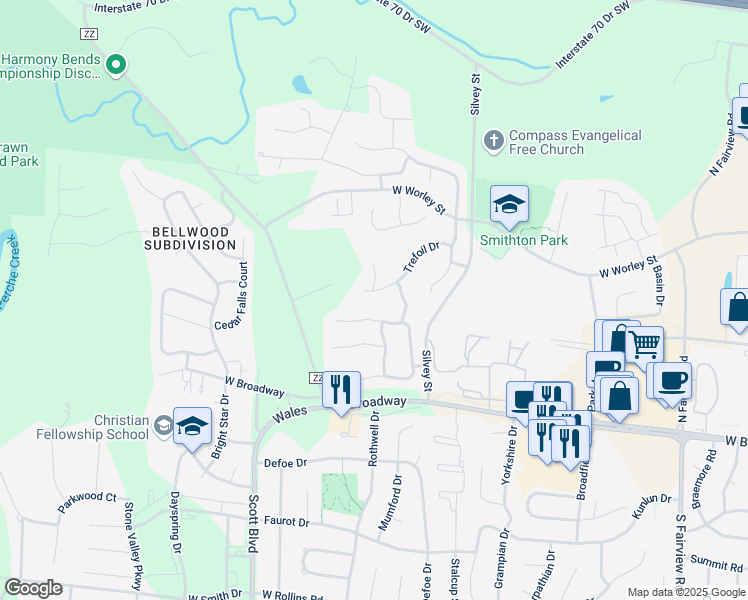 map of restaurants, bars, coffee shops, grocery stores, and more near 3903 Trefoil Dr in Columbia
