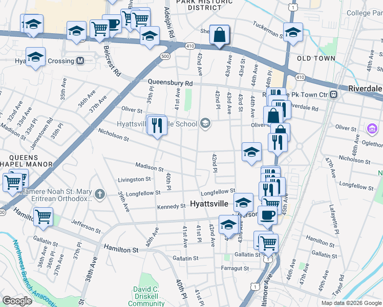 map of restaurants, bars, coffee shops, grocery stores, and more near 101 Independence Avenue Southeast in Washington