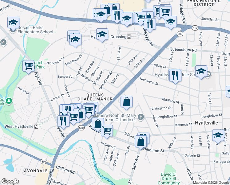 map of restaurants, bars, coffee shops, grocery stores, and more near 101 Independence Avenue Southeast in Washington