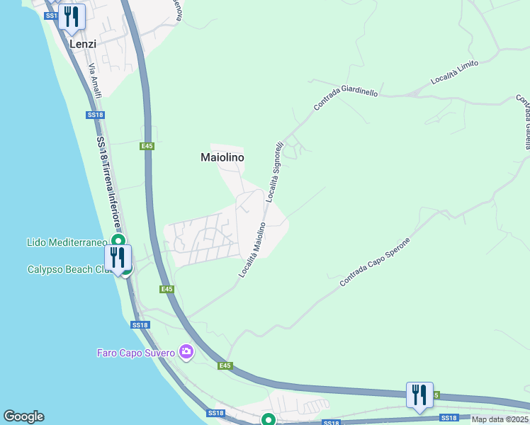map of restaurants, bars, coffee shops, grocery stores, and more near 15 Contrada Maiolino in Provincia di Catanzaro