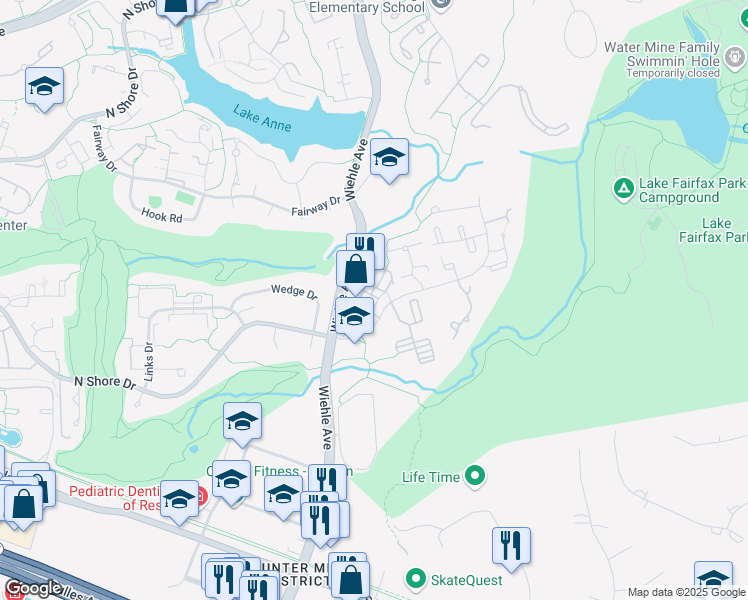 map of restaurants, bars, coffee shops, grocery stores, and more near 1610 Bandit Loop in Reston