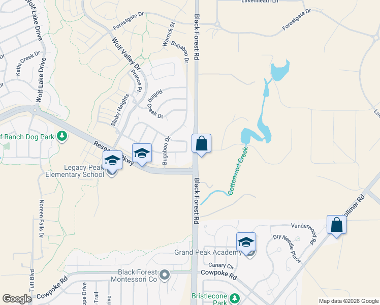 map of restaurants, bars, coffee shops, grocery stores, and more near 6784 Tumble Creek Drive in Colorado Springs