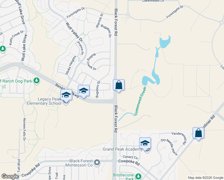 map of restaurants, bars, coffee shops, grocery stores, and more near 6784 Tumble Creek Drive in Colorado Springs