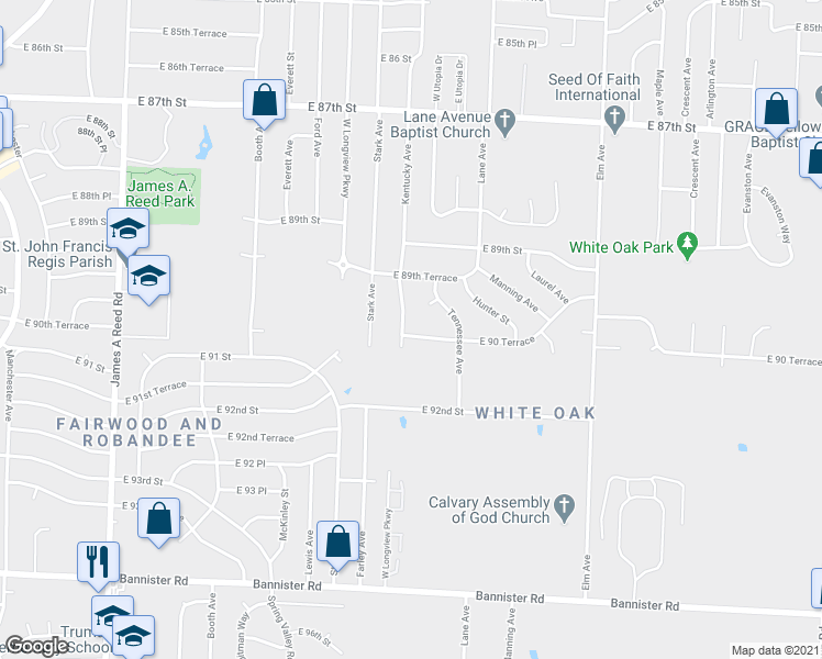 map of restaurants, bars, coffee shops, grocery stores, and more near 9007 Kentucky Avenue in Kansas City