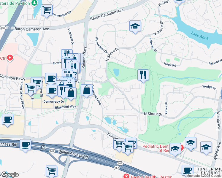 map of restaurants, bars, coffee shops, grocery stores, and more near 1800 Sycamore Valley Drive in Reston