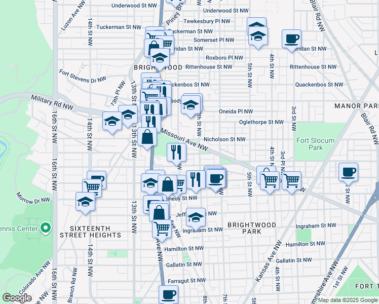 map of restaurants, bars, coffee shops, grocery stores, and more near 821 Marietta Place Northwest in Washington