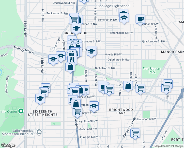 map of restaurants, bars, coffee shops, grocery stores, and more near 815 Marietta Place Northwest in Washington