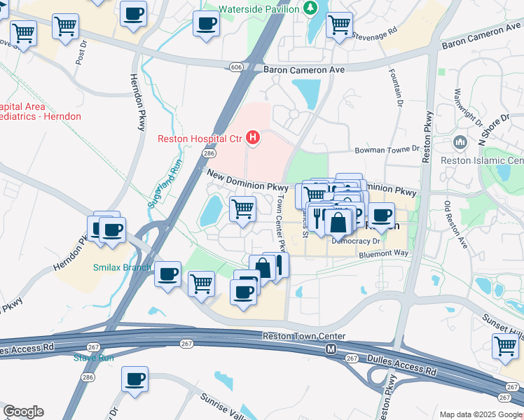 map of restaurants, bars, coffee shops, grocery stores, and more near 12077 Chancery Station Circle in Reston