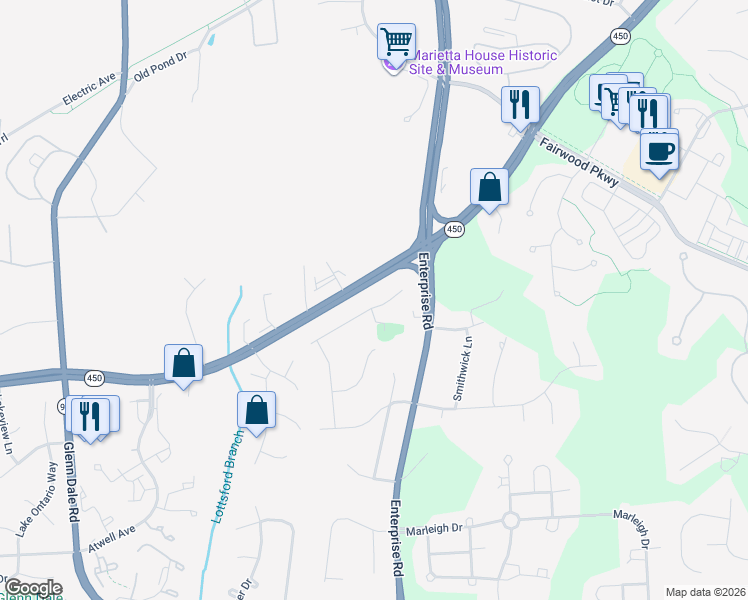 map of restaurants, bars, coffee shops, grocery stores, and more near 11904 Parallel Road in Bowie