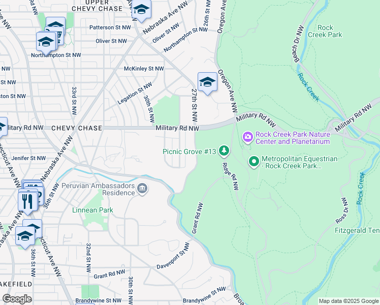map of restaurants, bars, coffee shops, grocery stores, and more near 5320 27th Street Northwest in Washington