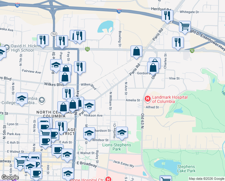map of restaurants, bars, coffee shops, grocery stores, and more near 803 Mount Vernon Avenue in Columbia