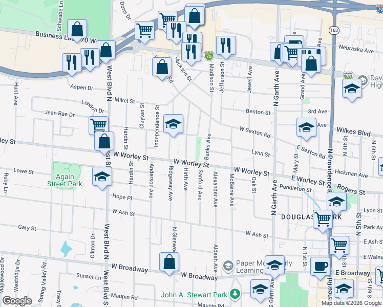 map of restaurants, bars, coffee shops, grocery stores, and more near 508 Hirth Avenue in Columbia