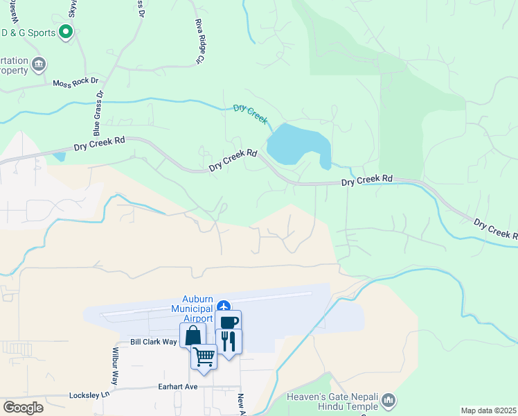 map of restaurants, bars, coffee shops, grocery stores, and more near 13310 Dry Creek Road in Auburn
