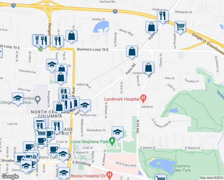 map of restaurants, bars, coffee shops, grocery stores, and more near 803 Mount Vernon Avenue in Columbia