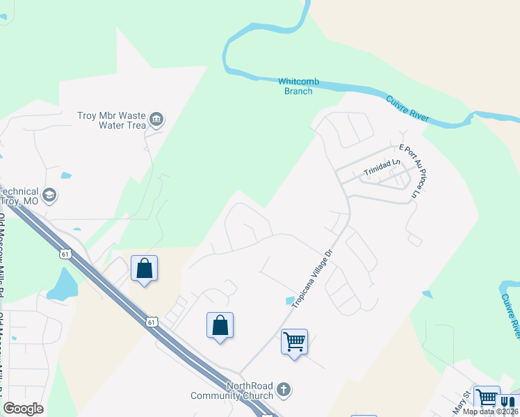 map of restaurants, bars, coffee shops, grocery stores, and more near 337 Santa Cruz Drive in Moscow Mills