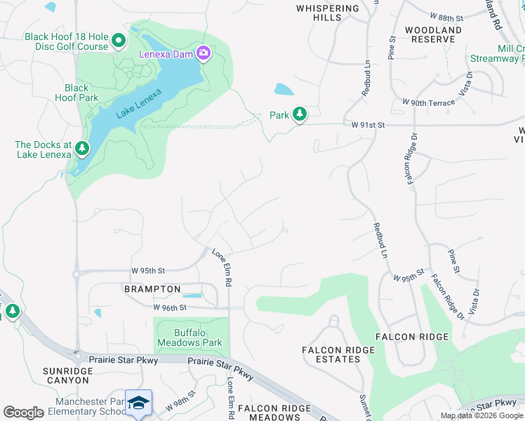map of restaurants, bars, coffee shops, grocery stores, and more near 21656 West 93rd Terrace in Lenexa