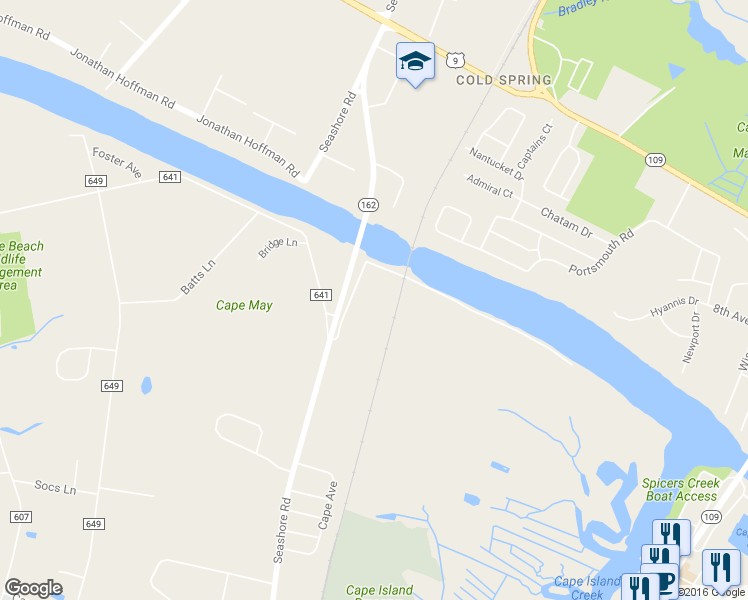 map of restaurants, bars, coffee shops, grocery stores, and more near 969 Seashore Road in Cape May